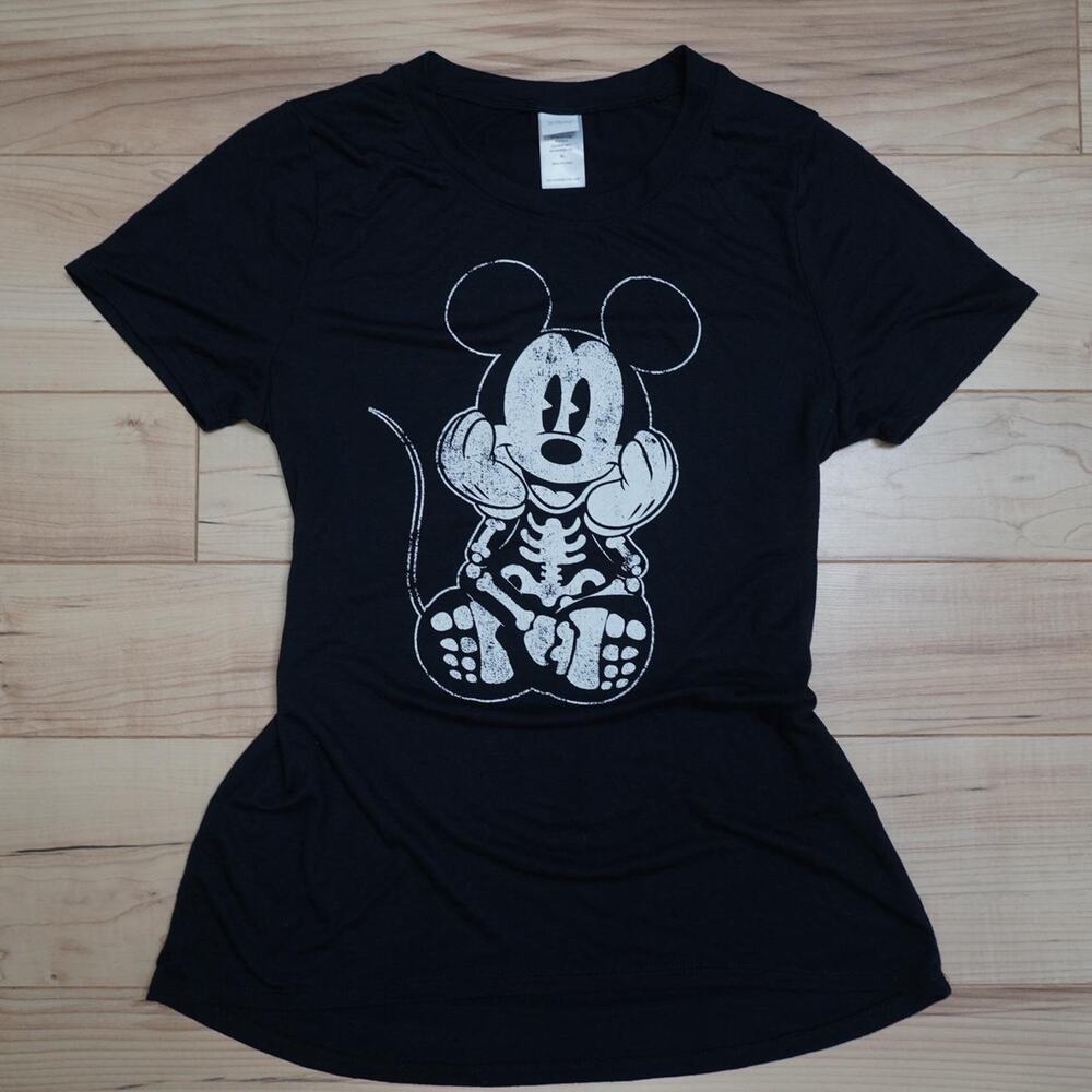 Disney Mickey Mouse Skeleton Graphic Tee Black Halloween Goth XL